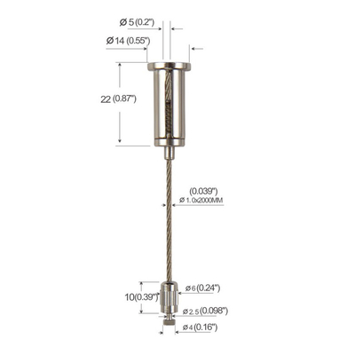 1.2mm Wire Side Exit Hanging Wire Rope Custom Length Wire Suspension Kit per telaio